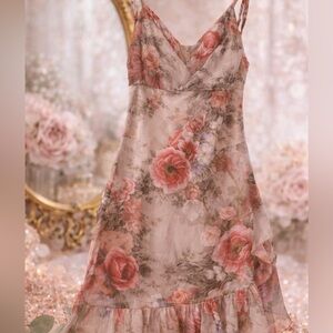 Romantic Sheer Floral Maxi Panel in Rose and Taupe